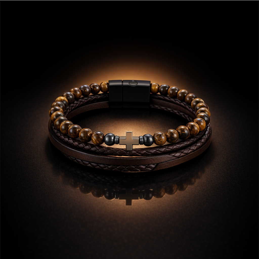 Pulsera de la Abundancia ojo de tigre y cruz