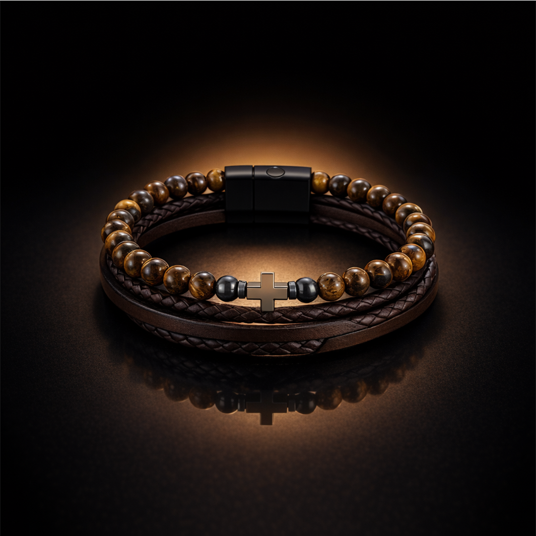 Pulsera de la Abundancia ojo de tigre y cruz